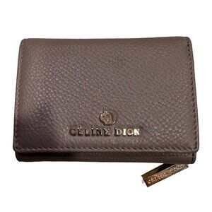 Celine Dion Pebbled Leather Zip Wallet Taupe Gray